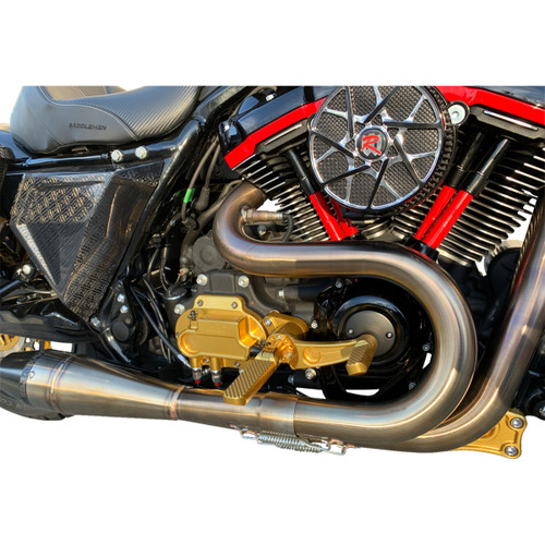 Hawg Halters #MCK-FH16GS-FK - Mid Control Conversion Kit - Gold - Knurled Pegs - FLH/FLT