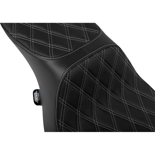 Drag Specialties Seats - Predator 2-Up Seat - Vinyl - Double Diamond Silver Stitch - w/o Backrest - FLTR/FLHX '23-'24