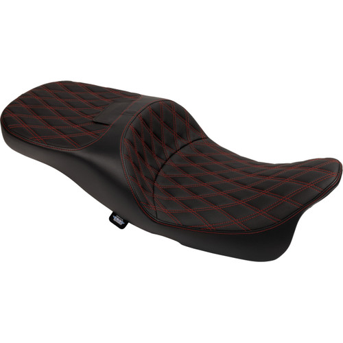 Drag Specialties Seats - Extended Reach Freedom Seat - Vinyl - Double Diamond - Red Stitch - FLT/FLH '09-'25