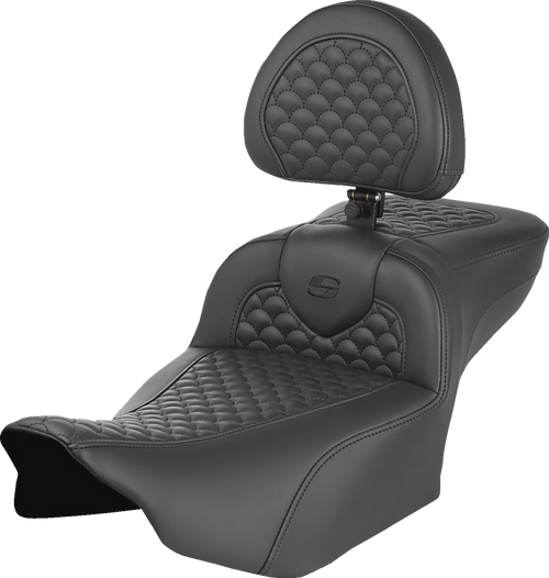 Saddlemen Roadsofa Seat - Dragon Scale Stitch - w/ Backrest - Extended Reach - FLTR/FLHX '23-'24