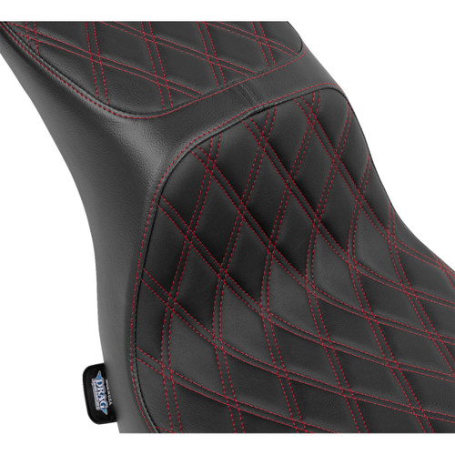 Drag Specialties Seats - Predator 2-Up Seat - Vinyl - Double Diamond - Red Stitching - FLSB/FXLRS '18-'24