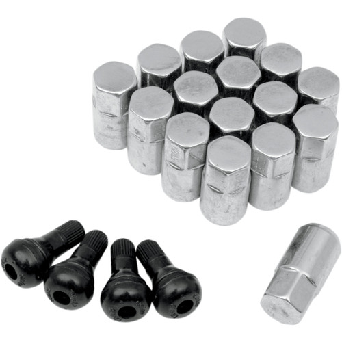 Moose Offroad - Lug Nuts with Valve Stems - 12 mm x 1.50 - Chrome - Tapered - 16 Pack