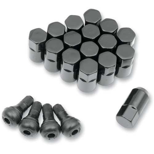 Moose Offroad - Lug Nuts with Valve Stems - 10 mm x 1.25 - Black - Tapered - 16 Pack