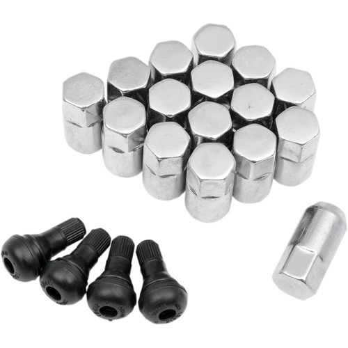 Moose Offroad - Lug Nuts with Valve Stems - 3/8"-24 - Chrome - Tapered - 16 Pack