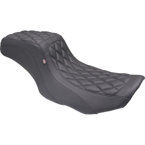 Mustang #88415 - One Piece 2-Up Squareback Seat - Double Diamond - Black Stitch - FLH/FLT '23-'25