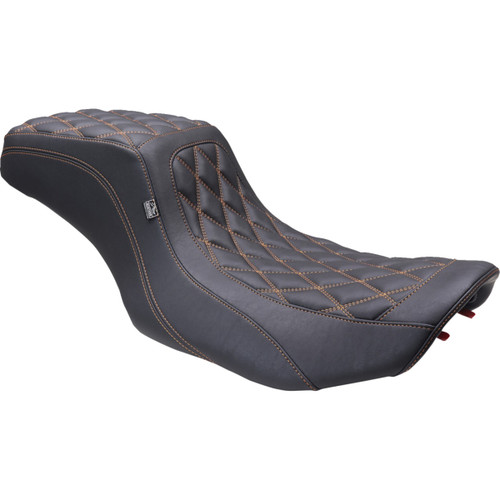 Mustang #88415MO - One Piece 2-Up Squareback Seat - Double Diamond - Orange Stitch - FLH/FLT '23-'25