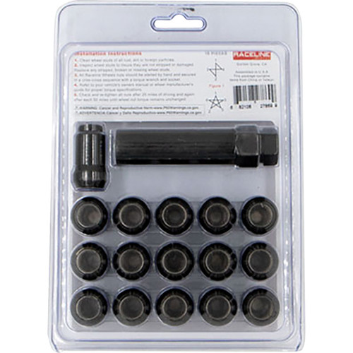 Raceline Wheels #RLUG-CS120B - Lug Nuts - Spline Socket - 1/2"-20 - with Spline Key - Black - 16 Pack