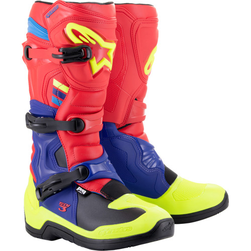 Alpinestars #2013018-3375-8 - Tech 3 Boots - Red/Blue/Yellow Fluorescent - US 8 / EU 42