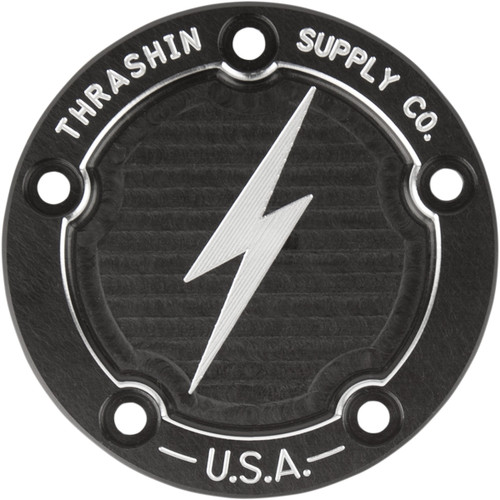 Thrashin Supply CO. #TSC-3026-4 - Points Cover - Dished - Black - 5 Hole - Twin Cam