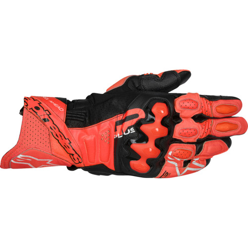 Alpinestars #3550825-3097-XL - GP Plus R V3 Leather Gloves - Bright Red/Fluo Red/Black - XL
