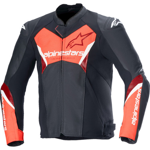Alpinestars #3103625-1030-52 - Faster v3 Airflow Leather Jacket - Black/Red Fluo - US 42 / EU 52