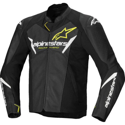 Alpinestars #3103625-125-60 - Faster v3 Airflow Leather Jacket - Black/White/Yellow Fluo - US 50 / EU 60