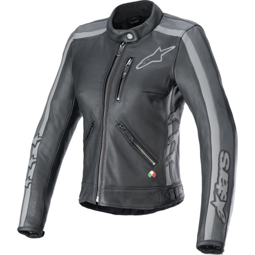 Alpinestars #3113924-1296-XS - Stella Dyno Leather Jacket - Black Tar Gray/Dark Gray - XS