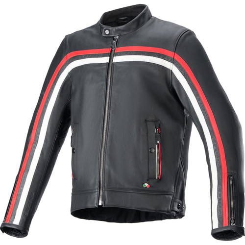 Alpinestars #3103924-1316-M - Dyno Leather Jacket - Black/Ruby Red/Ecru - Medium