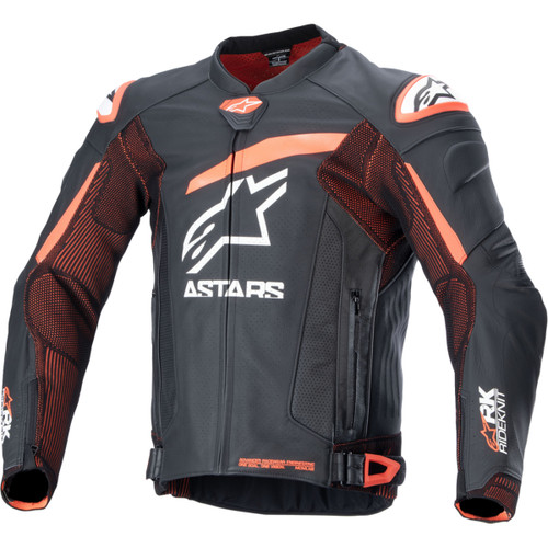 Alpinestars #3100324-1321-60 - GP Plus R v4 Rideknit® Leather Jacket - Black/Red Fluo/White - US 50 / EU 60