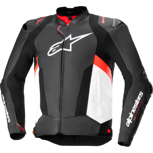 Alpinestars #3100125-1231-58 - Missile v3 Leather Jacket - Black/White/Red Fluo - US 48 / EU 58