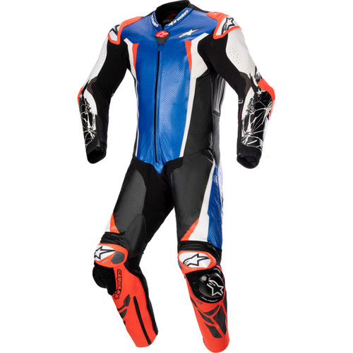 Alpinestars #3156323718356 - Racing Absolute v2 1-Piece Leather Suit - Metallic Blue/Black/White/Red Fluo - US 46 / EU 56