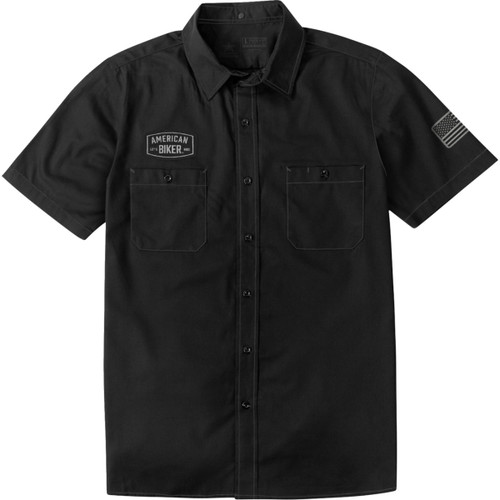 American Biker #ABBSAM16ST8BCHMR - Biker Sam Contrast Stitch Shop Shirt - Black/Gray - Medium
