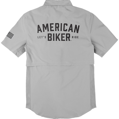 American Biker #ABBLETSRIDE16ST26GYM - Let's Ride Vented Shirt - Gray/Black - Medium