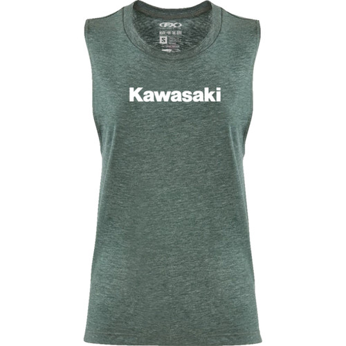 Factory Effex #27-87150 - Women's Kawasaki Muscle Tank Top - Heather Forest Green - Small