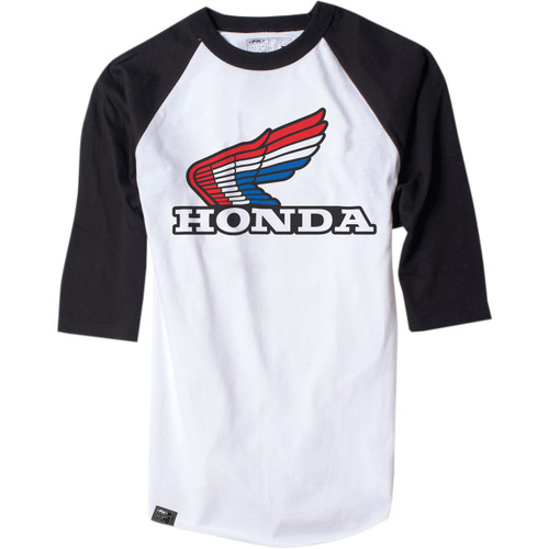 Factory Effex #17-87332 - Vintage Honda Baseball T-Shirt - White/Black - Medium