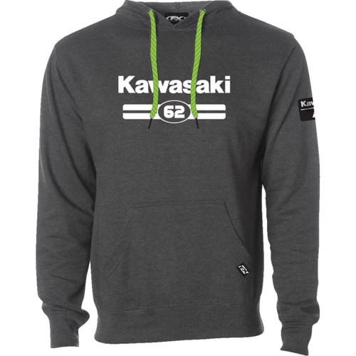 Factory Effex #27-88102 - Kawasaki Sixty Two Pullover Hoodie - Heather Charcoal - Medium