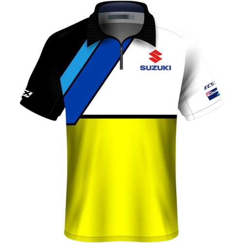 Factory Effex #23-85402 - Suzuki Team Pit Shirt - Yellow/Black/White - Medium
