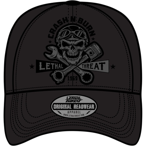 Lethal Threat #HT82101 - Crash 'n Burn Baseball Hat - Black - One Size
