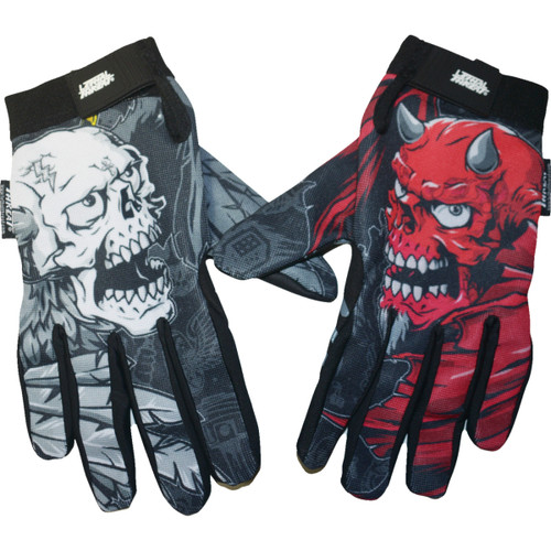 Lethal Threat #GL15021M - Good N Evil Skulls Gloves - Black - Medium