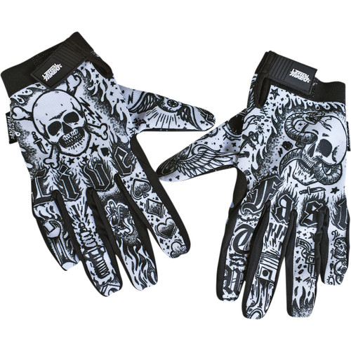 Lethal Threat #GL15017XXL - Tattoo Gloves - Black/White - 2XL