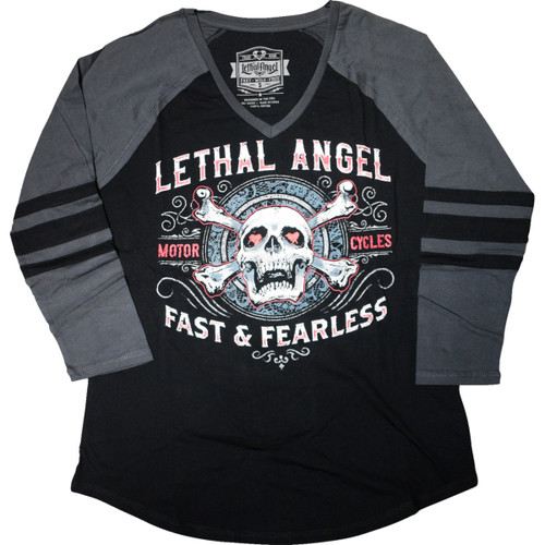 Lethal Threat #LA70203-1X - Women's Fast & Fearless Raglan Sleeve Shirt - Black/Gray - 1XL
