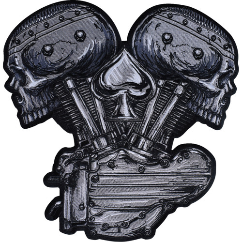 Lethal Threat #LT30247 - Metal and Mayhem V-Twin Skull Embroidered Patch - Large