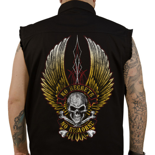 Lethal Threat #CO60190XXL - No Regrets Printed Sleeveless Button Down Shirt - Black - 2XL