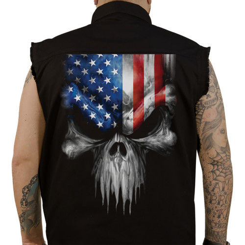Lethal Threat #CO60213XXL - USA Skull Melt Sleeveless Shirt - Black - 2XL