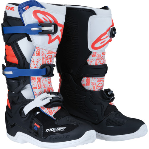 Moose Offroad - Youth Tech 7S Boots - Black/White/Red/Blue - US 7