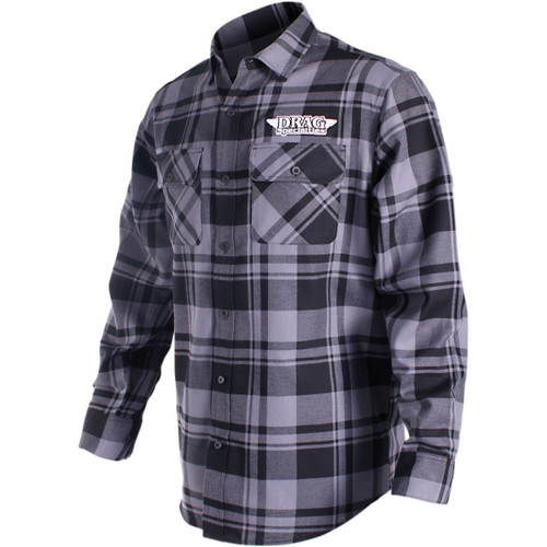 Throttle Threads #DRG27S68GYSR - Drag Specialties Long-Sleeve Flannel Shirt - Gray/Black - Small