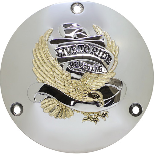 Drag Specialties - Live to Ride Derby Cover - 3 Hole - Gold