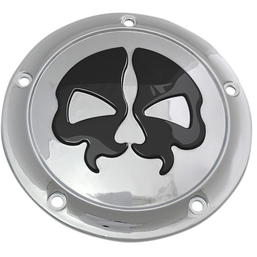 Drag Specialties - Derby Cover - Split Skull - 5 Hole - Chrome w/Black Skull - '99-'18 Big Twin