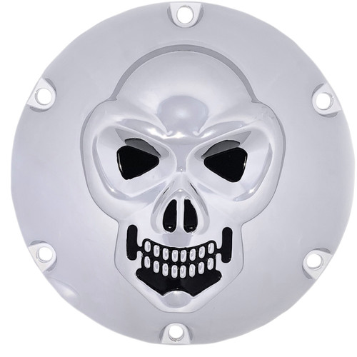 Drag Specialties - 3-D Skull Derby Cover - Chrome - 6 Hole