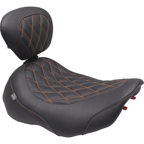 Mustang #89503MO - Wide Tripper™ Seat - Solo - Mandarin Orange Stitching - FLT/FLH '23-'25