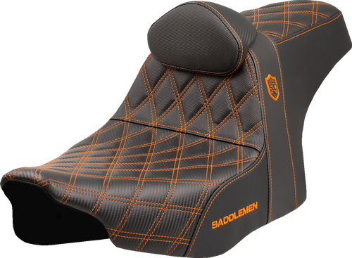 Saddlemen Pro Series SDC Performance Seat - Orange Stitching - w/ Backrest - FLT/FLH '23-'25