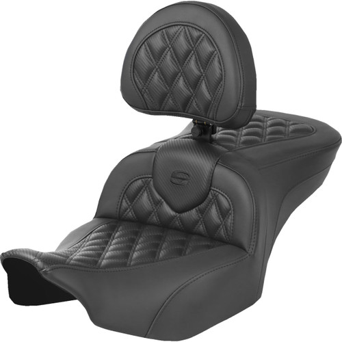 Saddlemen #823-07-206C0 - Heated Roadsofa™ Seat - Carbon Fiber - Lattice Stitch - w/ Backrest - FLT/FLH '23-'24