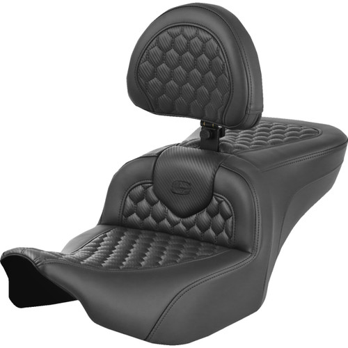 Saddlemen #823-07-189C0 - Heated RoadSofa™ Seat - Honeycomb Stitch - w/ Backrest - FLH/FLT '23-'24