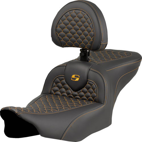 Saddlemen Roadsofa Seat - Dragon Scale Stitch - Gold Stitch - w/ Backrest - FLTR/FLHX '23-'24