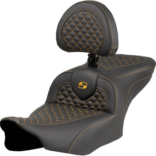 Saddlemen #823-07-208B7 - Roadsofa™ Seat - Dragon Scale Stitch - Gold Stitch - w/ Backrest - FLTR/FLHX '23-'24