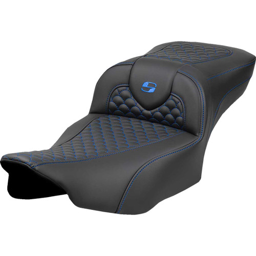 Saddlemen #823-07-20901 - Roadsofa™ Extended Reach Seat - Dragon Scale Stitch - Blue Stitch-w/o Backrest - FLTR/FLHX '23-'24