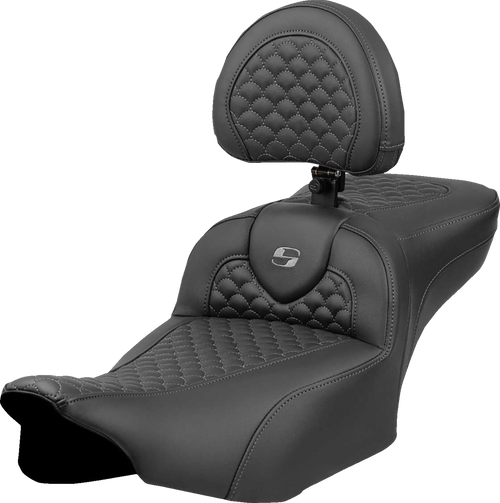 Saddlemen Roadsofa Extended Reach Seat - Dragon Scale Stitch - Dark Gray Stitch - w/ Backrest - FL '23-'24