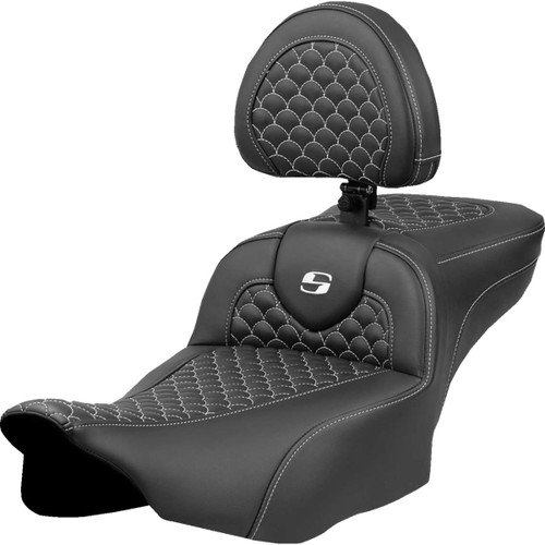 Saddlemen #823-07-209B6 - Roadsofa™ Extended Reach Seat - Dragon Scale Stitch - White Stitch - w/ Backrest - FLTR/FLHX '23-'24