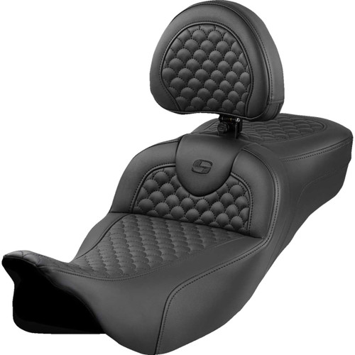Saddlemen #808-07B-209B0 - Roadsofa™ Extended Reach Seat - Dragon Scale Stitch - Black Stitch - w/ Backrest - FLH/FLT '08-'24