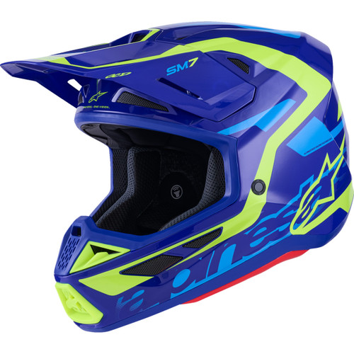 Alpinestars #8302426-7253-XL - SM7 Helmet - Deed - Gloss Blue/Yellow Fluo - XL